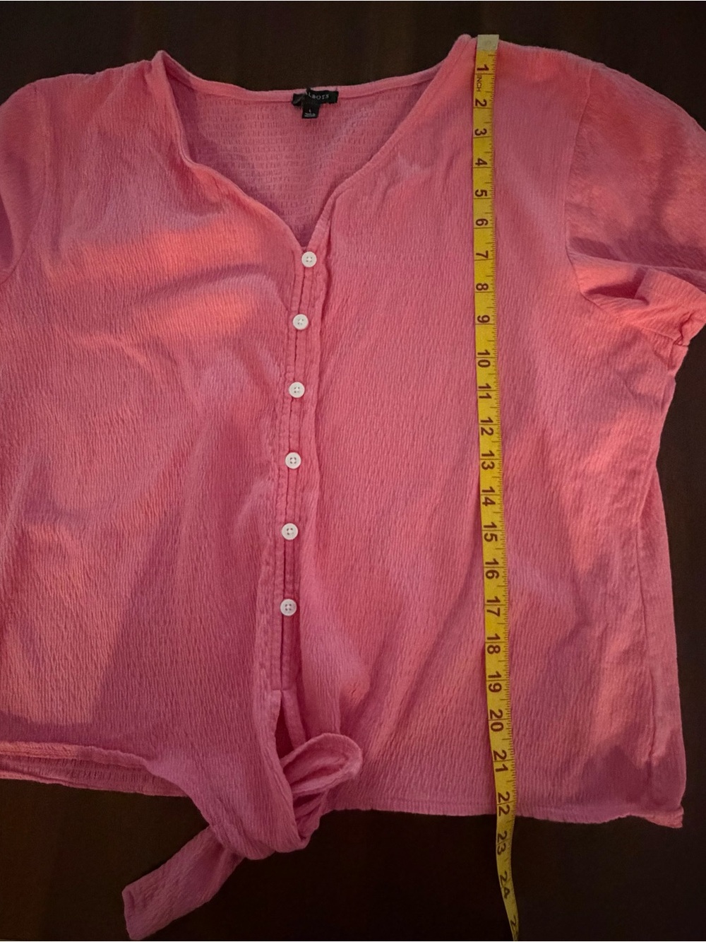 Talbots Hot Pink Button-Front Tie-Hem Blouse - Picture 5 of 7